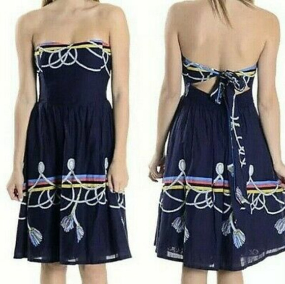 Wakana Koike Anthropologie Roped-In Dress Navy‎ Blue Strapless Nautical - Picture 1 of 11